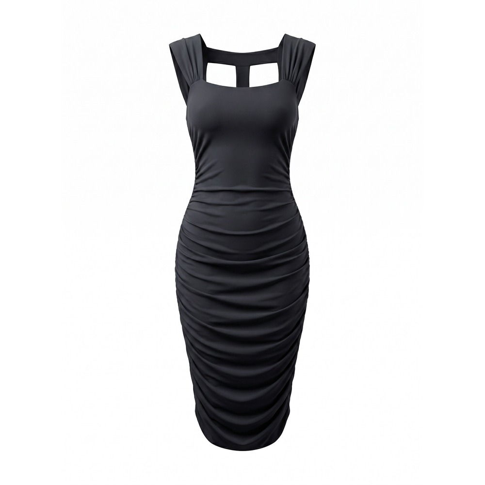 Fredericks of Hollywood Black Ruched Bodycon Dress Studded Back XS Style 9167
